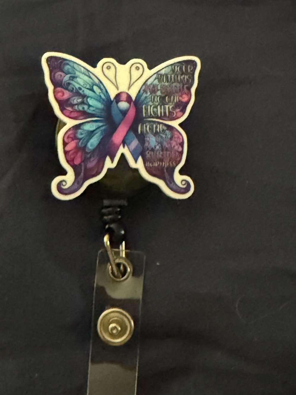 Butterfly Ribbon Badge Reel - Purple Pink Blue